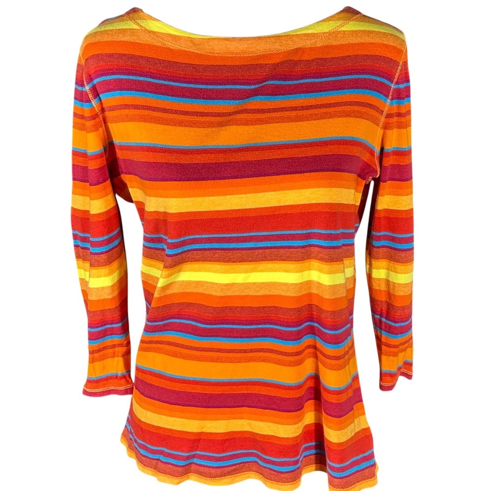 Lauren Jeans Co. Ralph Lauren Top Womens Large Orange Multi Stripe Lace‎ Up Cuff